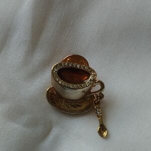 Elegant Gold and Silver Teacup Brooch